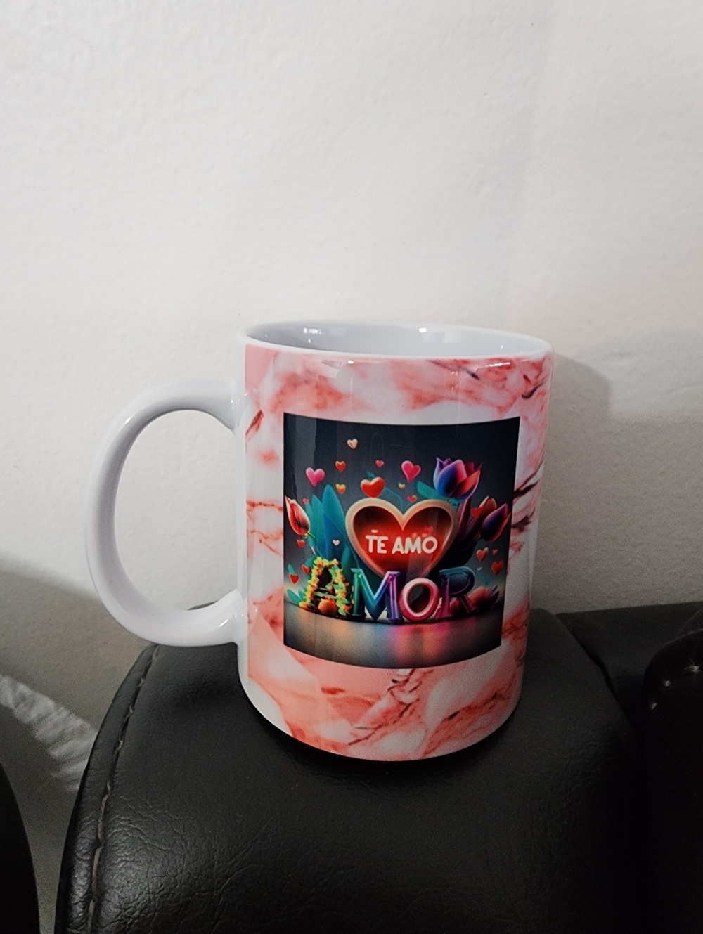 Pink Marble 'Te Amo' Ceramic Coffee Mug